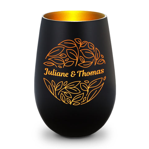 Deko Windlicht aus Glas mit Gravur - Nature Love - Personalisiert mit Name