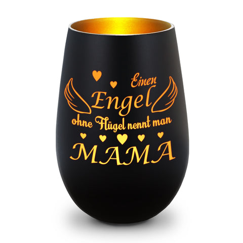 Deko Windlicht aus Glas mit Gravur - Einen Engel ohne Flügel nennt man Mama - Zum Mutterag