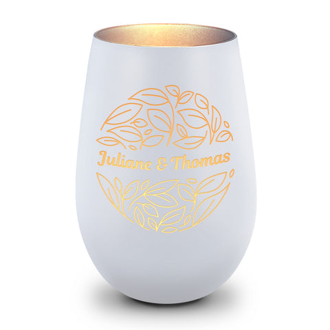 Deko Windlicht aus Glas mit Gravur - Nature Love - Personalisiert mit Name
