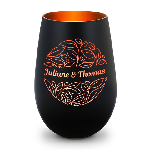 Deko Windlicht aus Glas mit Gravur - Nature Love - Personalisiert mit Name