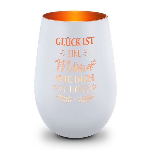 Deko Windlicht aus Glas mit Gravur - Glück ist eine Mama wie Dich zu haben