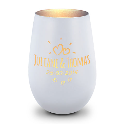Deko Windlicht aus Glas mit Gravur - Sunshine - Personalisiert mit Namen & Datum