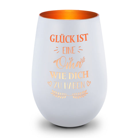 Deko Windlicht aus Glas mit Gravur - Glück ist eine Oma wie Dich zu haben - Ideal für Teelicht