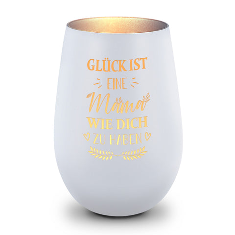 Deko Windlicht aus Glas mit Gravur - Glück ist eine Mama wie Dich zu haben
