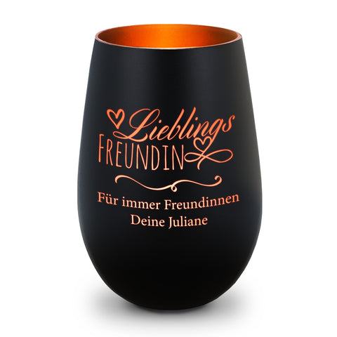 Deko Windlicht aus Glas mit Gravur - Lieblings Freundin - Personalisiert mit Namen