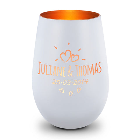 Deko Windlicht aus Glas mit Gravur - Sunshine - Personalisiert mit Namen & Datum
