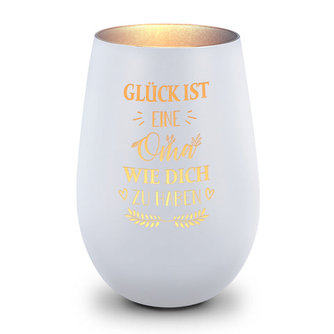 Deko Windlicht aus Glas mit Gravur - Glück ist eine Oma wie Dich zu haben - Ideal für Teelicht