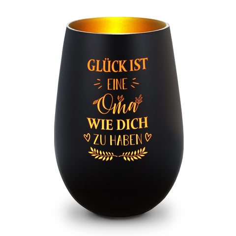 Deko Windlicht aus Glas mit Gravur - Glück ist eine Oma wie Dich zu haben - Ideal für Teelicht