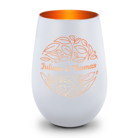 Deko Windlicht aus Glas mit Gravur - Nature Love - Personalisiert mit Name