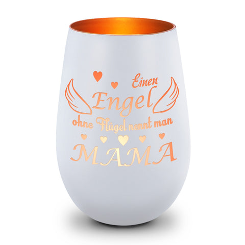 Deko Windlicht aus Glas mit Gravur - Einen Engel ohne Flügel nennt man Mama - Zum Mutterag
