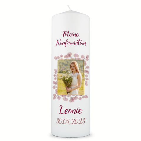Große Kerze "Konfirmation, Kommunion & Taufe" mit Foto, Namen, Datum und Wunschtext