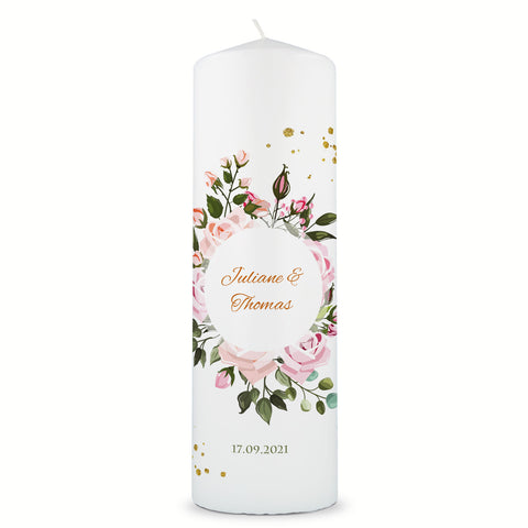 Große Kerze "Summer & Flower" - Hochzeitskerze mit Namen, Datum & Wunschtext