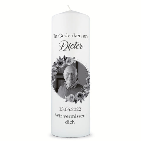 Große Kerze "In Gedenken" - Trauerkerze mit Foto, Namen & Datum
