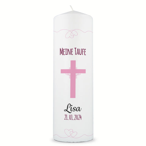 Große Kerze "Kreuz" - Taufkerze mit Namen, Datum & Taufspruch