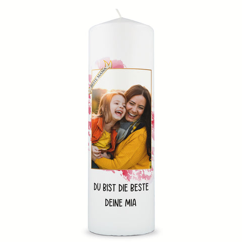 Bedruckte große Kerze mit Foto - Beste Mama zum Muttertag