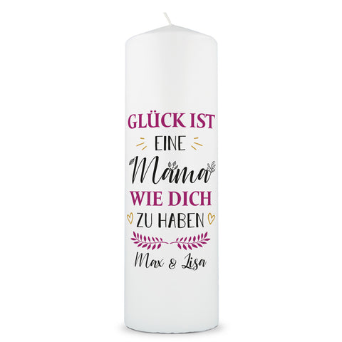 Große Kerze "Glück ist eine Mama" mit Namen - Geschenk für Mama zum Muttertag