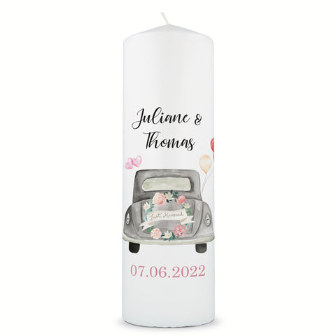 Große Kerze "Just Married" - Hochzeitskerze mit Namen, Datum & Wunschtext