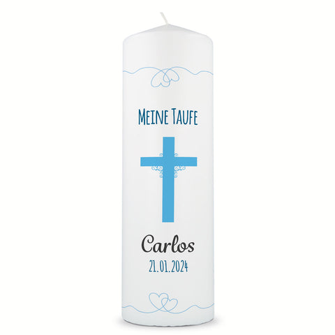 Große Kerze "Kreuz" - Taufkerze mit Namen, Datum & Taufspruch
