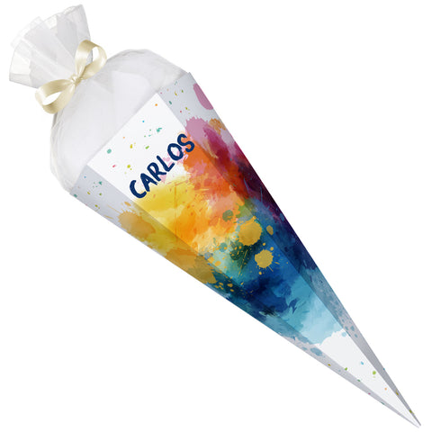 Bedruckte Schultüte mit Namen - Color Splash