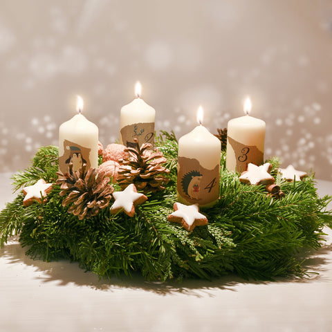 Kleine Kerzen Advent - Tiere Vintage - Adventskerzen im 4er Set