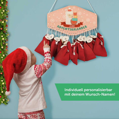 Personalisierter Adventskalender aus Holz mit Druckmotiv & Namen - Wintertiere