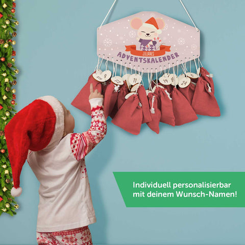 Personalisierter Adventskalender aus Holz mit Druckmotiv & Namen - Wintertiere