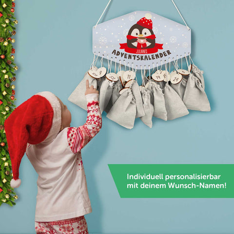 Personalisierter Adventskalender aus Holz mit Druckmotiv & Namen - Wintertiere