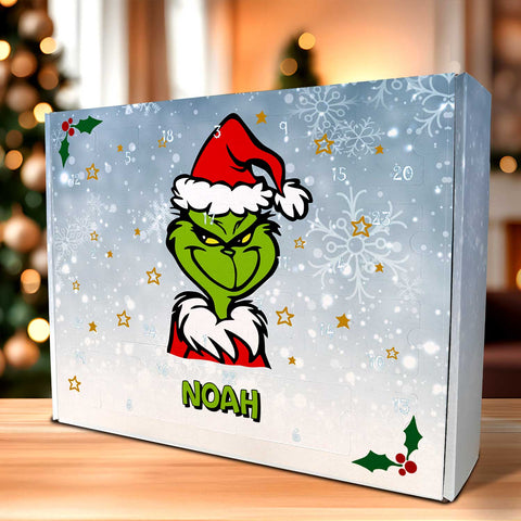 Personalisierter DIY Adventskalender Grinch mit Namen zum selbst Befüllen