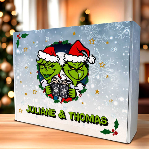 Personalisierter DIY Adventskalender Grinch mit Namen zum selbst Befüllen