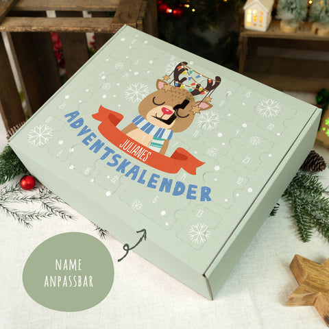 Personalisierter DIY Adventskalender mit Weihnachtstiere Design zum selbst Befüllen