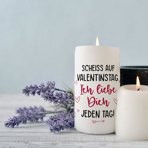 Kleine Kerze mit Spruch - "Scheiss auf Valentinstag"