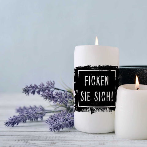 Kleine Kerze mit Spruch "Ficken Sie sich"