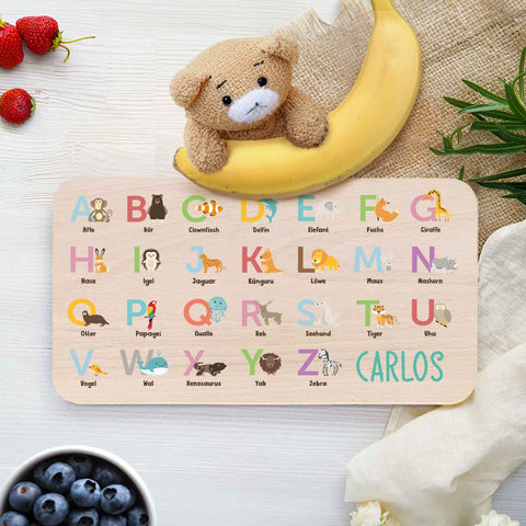 Frühstücksbrettchen mit Druckmotiv & Name - ABC Tiere