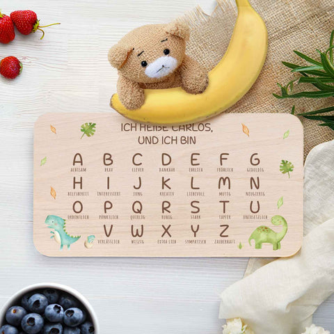 Frühstücksbrettchen mit Druckmotiv & Name - ABC Dinosaurier