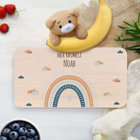 Frühstücksbrettchen mit Druckmotiv & Name - Regenbogen