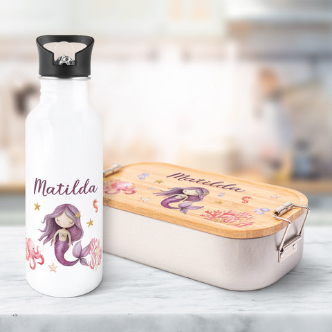 Bedruckte Brotdose & Trinkflasche im Set - Meerjungfrau