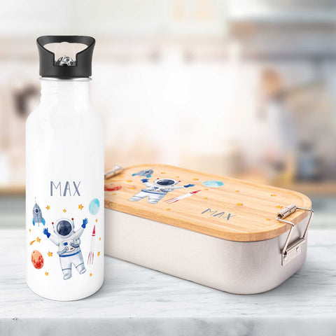 Bedruckte Brotdose & Trinkflasche im Set - Astronaut