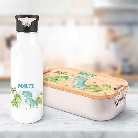 Bedruckte Brotdose & Trinkflasche im Set - Dino