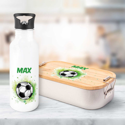Bedruckte Brotdose & Trinkflasche im Set - Fussball