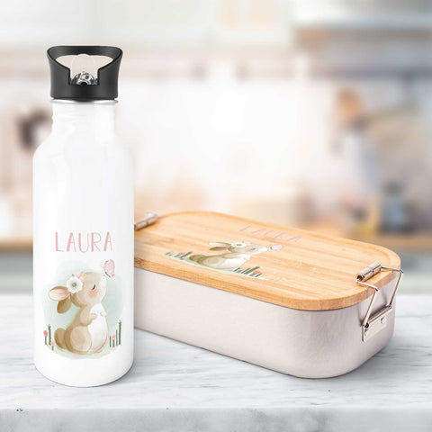 Bedruckte Brotdose & Trinkflasche im Set - Hase