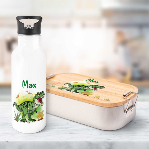 Bedruckte Brotdose & Trinkflasche im Set - T-Rex