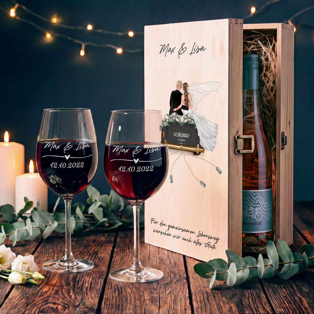Leonardo Gläser mit Gravur - Hochzeitsauto & Wedding Love als Set