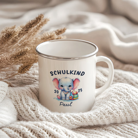 Emaille Tasse für Kinder - Schulkind - Personalisiert mit Namen & liebevollen Motiven