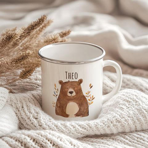 Emaille Tasse für Kinder - Waldtiere - Personalisiert mit Namen