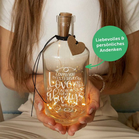 Flaschenlicht mit LED-Lichterkette und Gravur "Love you always"
