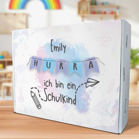 Personalisierte Geschenkbox - Hurra ich bin ein Schulkind - Einschulung