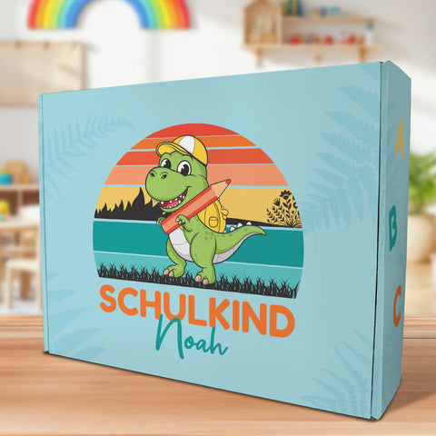 Personalisierte Geschenkbox - Schulkind Dino - Einschulung