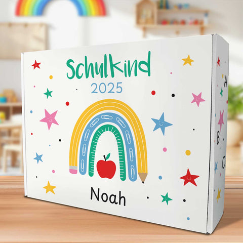Personalisierte Geschenkbox - Schulkind Regenbogen - Einschulung