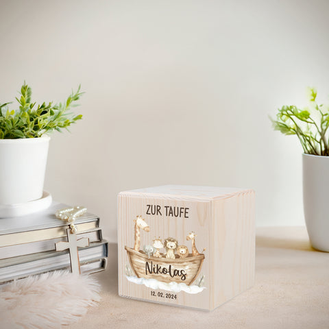 Spardose aus Holz zur Taufe - Arche