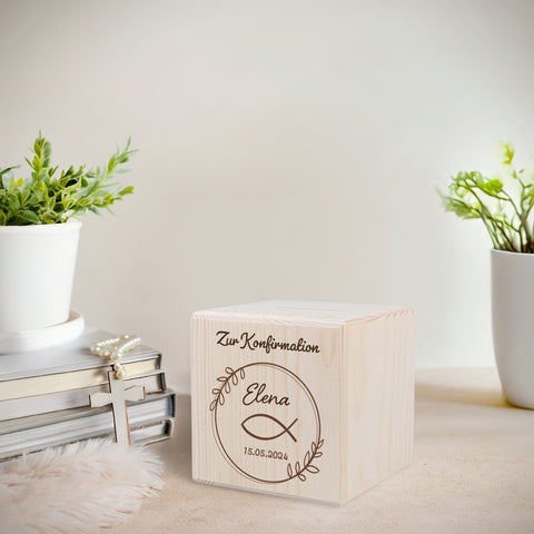 Spardose aus Holz - Fisch Kranz